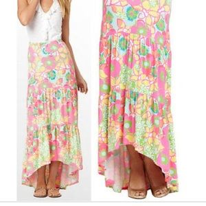 Lilly pulitzer maxi skirt ruffle pink flower small